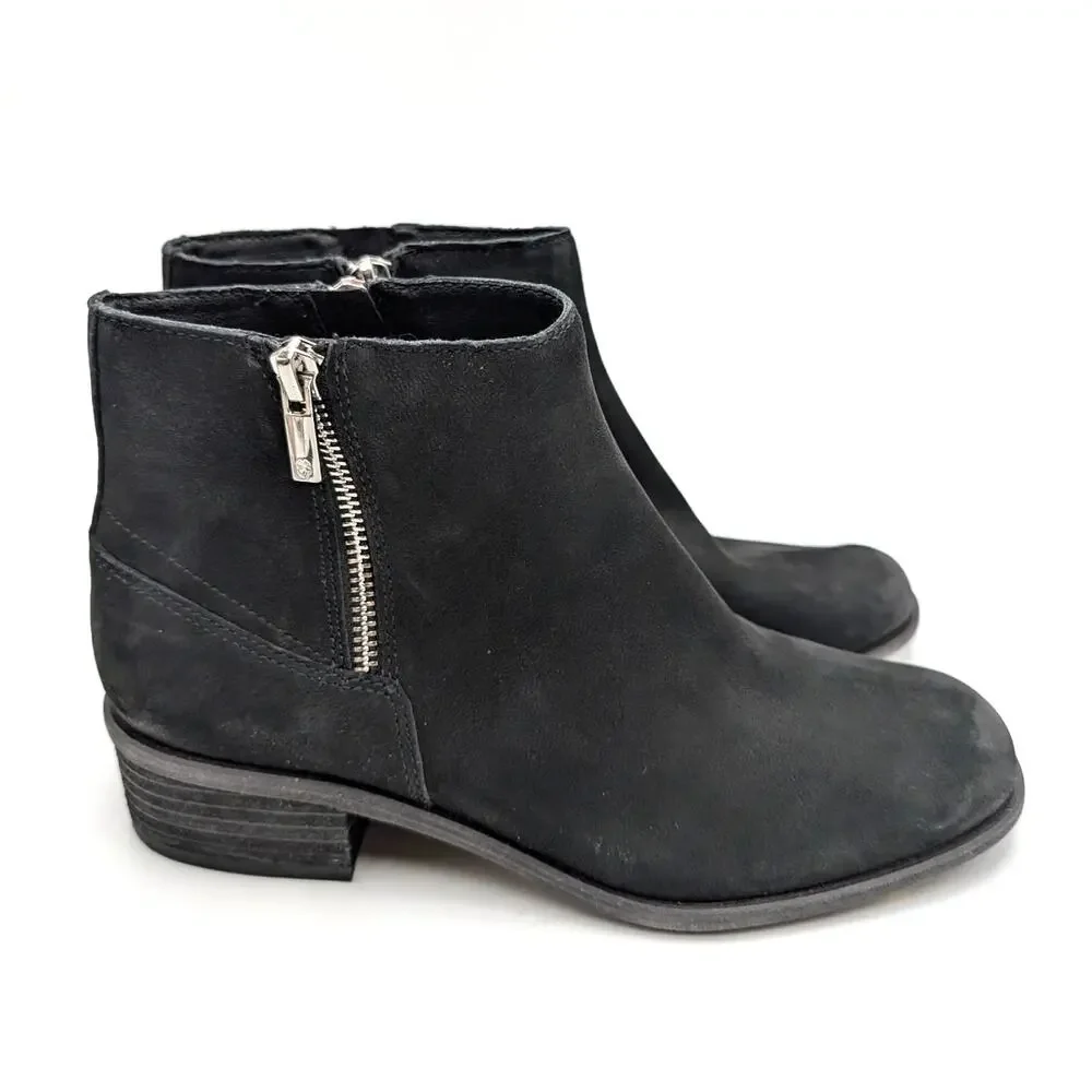 Lucky Brand Baelee Leather Ankle Boots Side Zip Women's Black Size US8.5M EU39.5